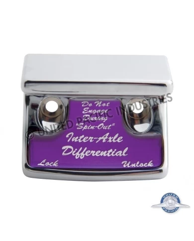 (CARD) CHROME PLASTIC FREIGHTLINER SWITCH GUARD W/ GLOSSY AXLE-DIFFERENTIAL STICKER - PURPLE (CARD) CHROME PLASTIC FREIGHTLINER SWITCH GUARD W/ GLOSSY AXLE-DIFFERENTIAL STICKER - PURPLE