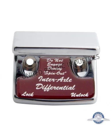 (CARD) CHROME PLASTIC FREIGHTLINER SWITCH GUARD W/ GLOSSY AXLE-DIFFERENTIAL STICKER - RED (CARD) CHROME PLASTIC FREIGHTLINER SWITCH GUARD W/ GLOSSY AXLE-DIFFERENTIAL STICKER - RED