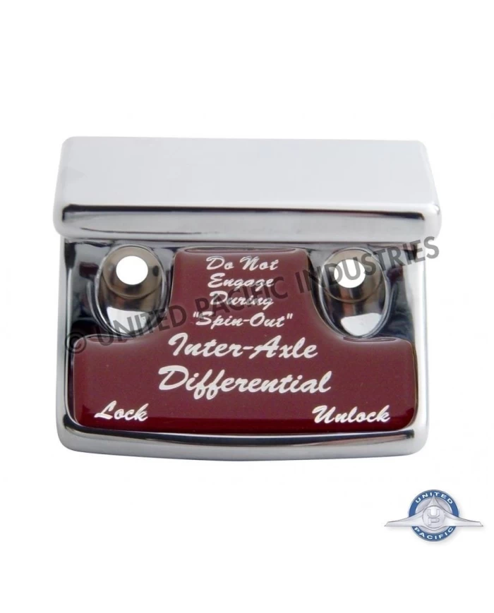 (CARD) CHROME PLASTIC FREIGHTLINER SWITCH GUARD W/ GLOSSY AXLE-DIFFERENTIAL STICKER - RED