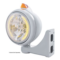 UP32626-Chrome Guide 682-C Headlight H4 With Amber LED & Original Style LED Signal - Amber Lens