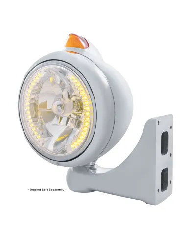 UP32626-Chrome Guide 682-C Headlight H4 With Amber LED & Original Style LED Signal - Amber Lens