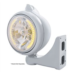UP32627-Chrome Guide 682-C Headlight H4 With Amber LED & Original Style LED Signal - Clear Lens