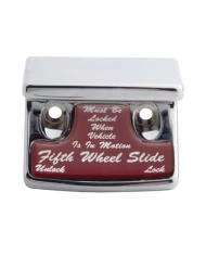 (CARD) CHROME PLASTIC FREIGHTLINER SWITCH GUARD W/ GLOSSY FIFTH WHEEL STICKER - RED
