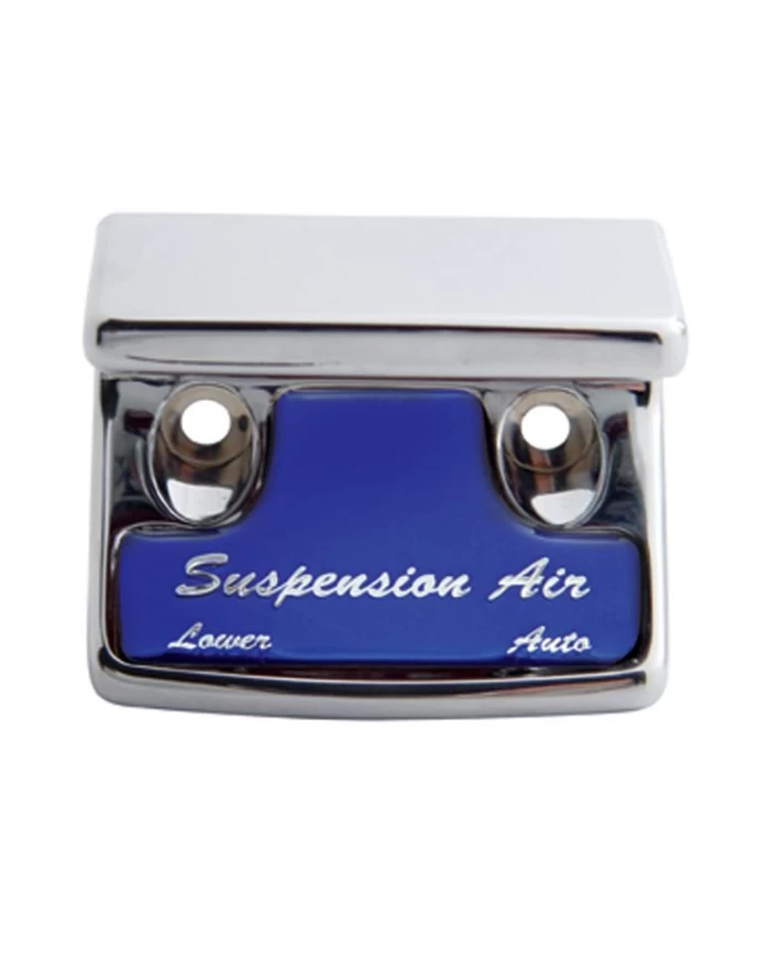 (CARD) CHROME PLASTIC FREIGHTLINER SWITCH GUARD W/ GLOSSY SUSPENSION AIR STICKER - BLUE (CARD) CHROME PLASTIC FREIGHTLINER SWITCH GUARD W/ GLOSSY SUSPENSION AIR STICKER - BLUE