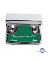 (CARD) CHROME PLASTIC FREIGHTLINER SWITCH GUARD W/ GLOSSY SUSPENSION AIR STICKER - GREEN (CARD) CHROME PLASTIC FREIGHTLINER SWITCH GUARD W/ GLOSSY SUSPENSION AIR STICKER - GREEN