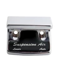 (CARD) CHROME PLASTIC FREIGHTLINER SWITCH GUARD W/ GLOSSY SUSPENSION AIR STICKER - BLACK