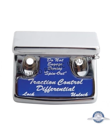 (CARD) CHROME PLASTIC FREIGHTLINER SWITCH GUARD W/ GLOSSY TRACTION CONTROL DIFFERENTIAL STICKER - BLUE (CARD) CHROME PLASTIC FREIGHTLINER SWITCH GUARD W/ GLOSSY TRACTION CONTROL DIFFERENTIAL STICKER - BLUE