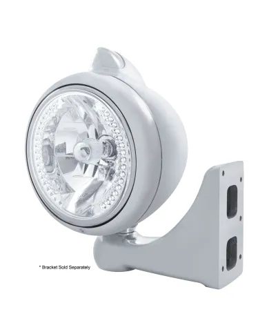 UP32629-Chrome Guide 682-C Headlight H4 With White LED & Original Style LED Signal - Clear Lens