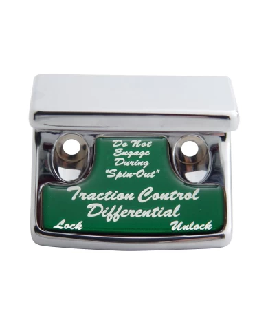 (CARD) CHROME PLASTIC FREIGHTLINER SWITCH GUARD W/ GLOSSY TRACTION CONTROL DIFFERENTIAL STICKER - GREEN (CARD) CHROME PLASTIC FREIGHTLINER SWITCH GUARD W/ GLOSSY TRACTION CONTROL DIFFERENTIAL STICKER - GREEN