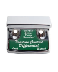 (CARD) CHROME PLASTIC FREIGHTLINER SWITCH GUARD W/ GLOSSY TRACTION CONTROL DIFFERENTIAL STICKER - GREEN