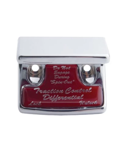 (CARD) CHROME PLASTIC FREIGHTLINER SWITCH GUARD W/ GLOSSY TRACTION CONTROL DIFFERENTIAL STICKER - RED (CARD) CHROME PLASTIC FREIGHTLINER SWITCH GUARD W/ GLOSSY TRACTION CONTROL DIFFERENTIAL STICKER - RED