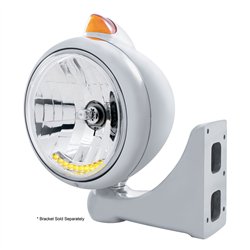 UP32630-Chrome Guide 682-C Headlight H4 With 10 Amber LED & Original Style Turn - Amber Lens