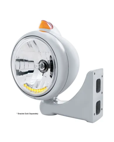 UP32630-Chrome Guide 682-C Headlight H4 With 10 Amber LED & Original Style Turn - Amber Lens