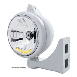 UP32631-Chrome Guide 682-C Headlight H4 With 10 Amber LED & Original Style Turn - Clear Lens