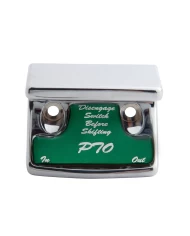 (CARD) CHROME PLASTIC FREIGHTLINER SWITCH GUARD W/ GLOSSY PTO STICKER - GREEN (CARD) CHROME PLASTIC FREIGHTLINER SWITCH GUARD W/ GLOSSY PTO STICKER - GREEN
