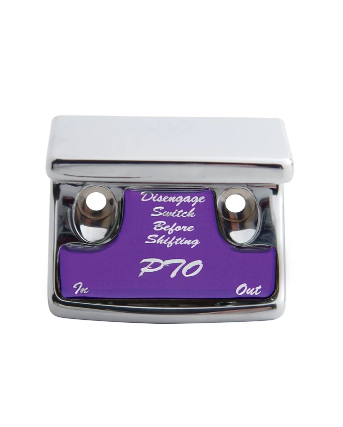 (CARD) CHROME PLASTIC FREIGHTLINER SWITCH GUARD W/ GLOSSY PTO STICKER - PURPLE (CARD) CHROME PLASTIC FREIGHTLINER SWITCH GUARD W/ GLOSSY PTO STICKER - PURPLE