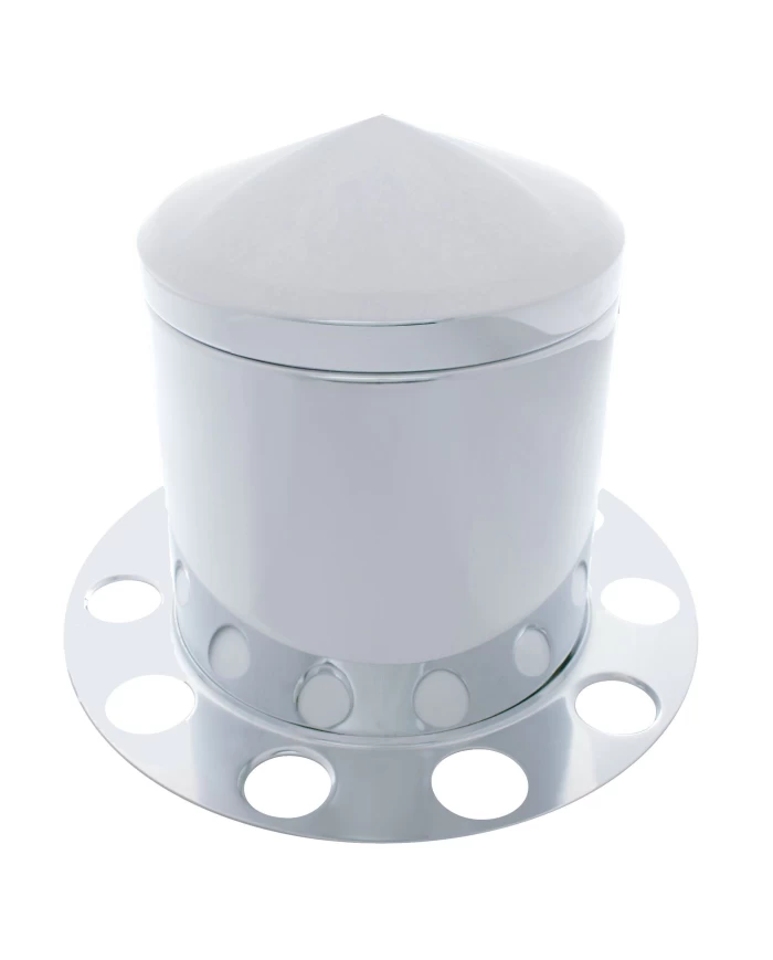 (BULK) STAINLESS STEEL POINTED REAR 3PC. AXLE COVER - ALUMINUM RING