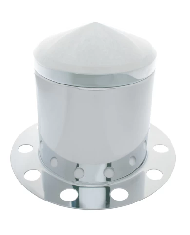 (BULK) STAINLESS STEEL POINTED REAR 3PC. AXLE COVER - 10 HOLES UNI-MOUNT RING