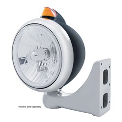 UP32640-Black Guide 682-C Style Headlight Crystal H4 & Original Style LED Signal - Amber Lens