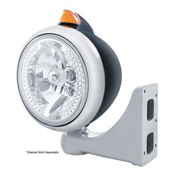 UP32644-Black Guide 682-C Headlight H4 With White LED & Original Style LED Signal - Amber Lens