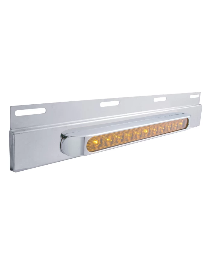 (BULK) STAINLESS STEEL TOP PLATE W/ 11 AMBER LED 17" LIGHT BAR W/ BEZEL - AMBER LENS