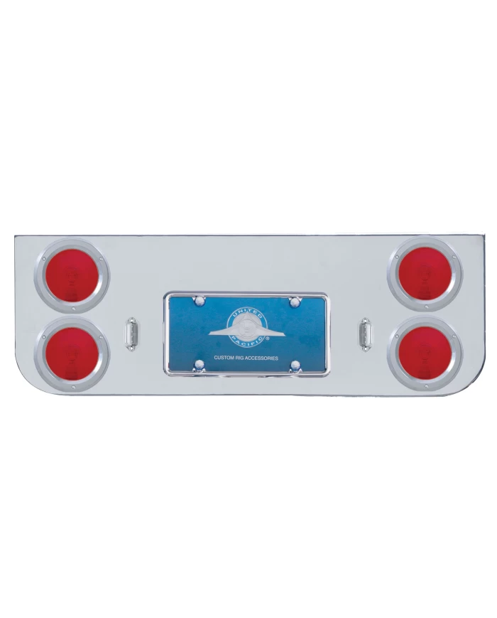 (BULK) CHROME REAR CENTER LIGHT PANEL W/ 4 INCANDESCENT 4" FLAT LIGHT W/ BEZEL - RED LENS (BULK) CHROME REAR CENTER LIGHT PANEL W/ 4 INCANDESCENT 4" FLAT LIGHT W/ BEZEL - RED LENS