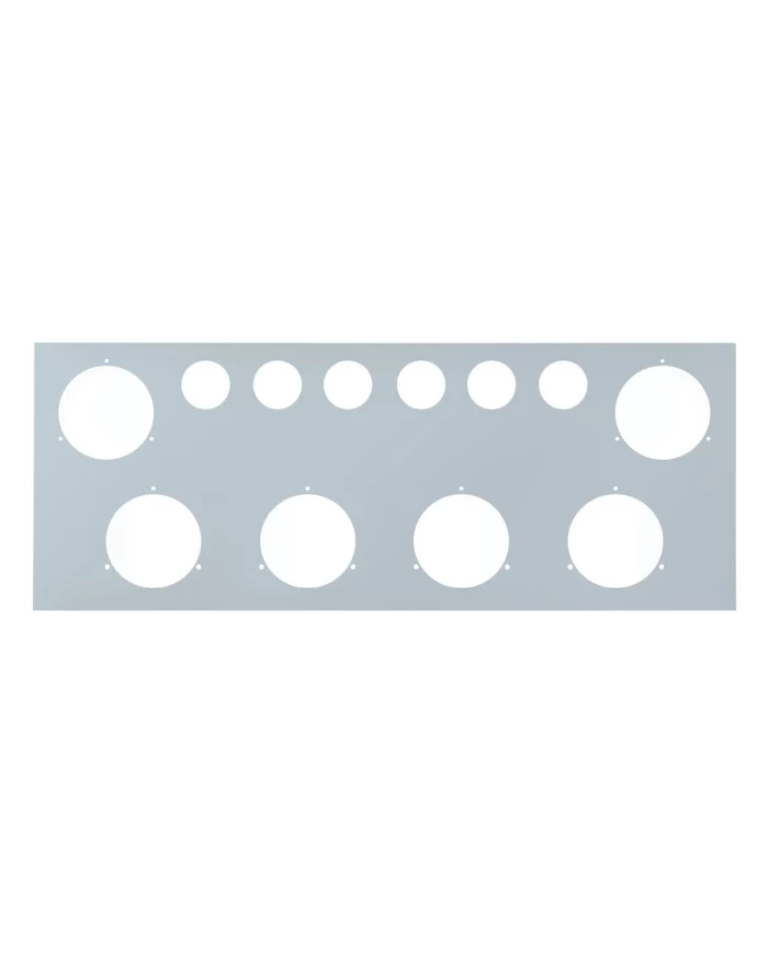 (BOX) 430 STAINLESS STEEL REAR CENTER LIGHT PANEL W/ SIX 4" LIGHT CUTOUT & SIX 2" LIGHT CUTOUTS (BOX) 430 STAINLESS STEEL REAR CENTER LIGHT PANEL W/ SIX 4" LIGHT CUTOUT & SIX 2" LIGHT CUTOUTS