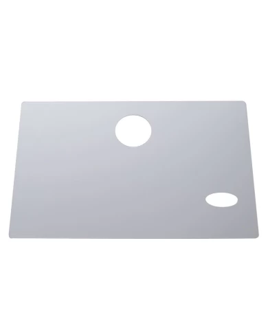 (CARD) STAINLESS STEEL EARLY PETERBILT GLOVE BOX COVER W/OVAL LOGO CUTOUT (CARD) STAINLESS STEEL EARLY PETERBILT GLOVE BOX COVER W/OVAL LOGO CUTOUT