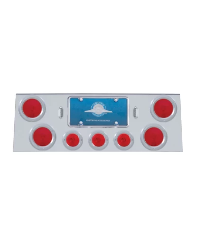 (BULK) DELUXE S.S. REAR CENTER LIGHT PANEL W/ FOUR 4" & THREE 2 1/2" INCANDESCENT FLAT LIGHT W/ BEZEL - RED LENS (BULK) DELUXE S.S. REAR CENTER LIGHT PANEL W/ FOUR 4" & THREE 2 1/2" INCANDESCENT FLAT LIGHT W/ BEZEL - RED LENS