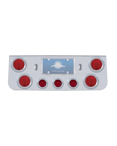 (BULK) DELUXE CR. STEEL REAR CENTER LT PANEL W/ FOUR 4" & THREE 2 1/2" INCANDESCENT BEEHIVE LT W/ BEZEL - RED LENS