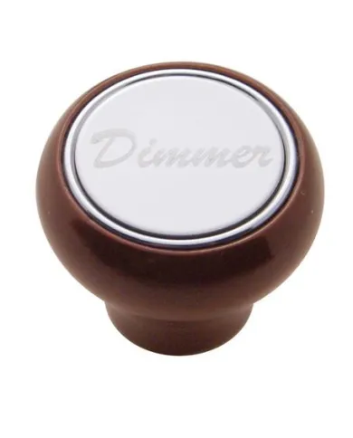 UP23384-"Dimmer" Wood Deluxe Dash Knob - Stainless Plaque