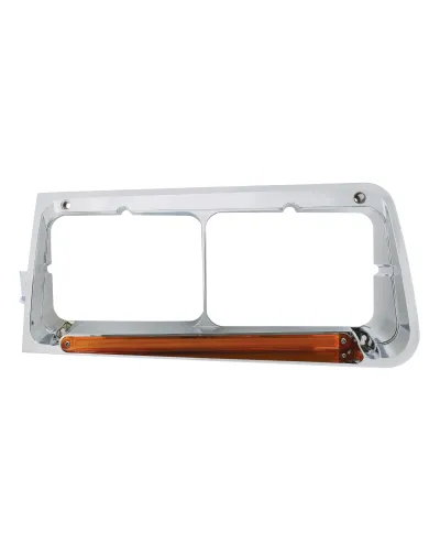 UP32702-24 LED Headlight Bezel With GloLight For 1989-2009 Freightliner FLD - Driver - Amber Lens