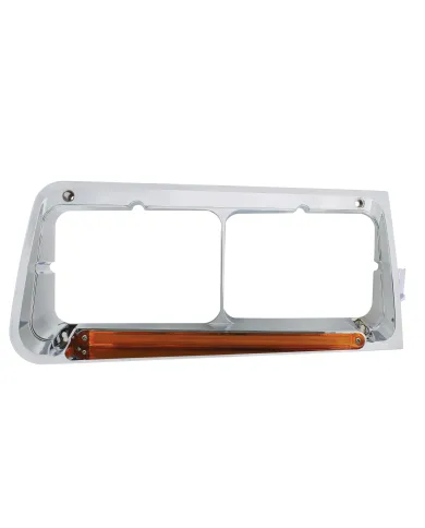 UP32703-24 LED Headlight Bezel With GloLight For 1989-2009 Freightliner FLD - Passenger - Amber Lens
