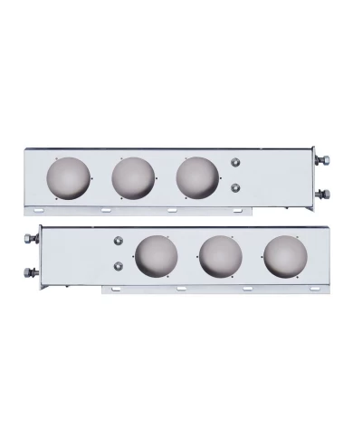 (2/BULK) STAINLESS STEEL SPRING LOADED REAR LIGHT BAR W/ SIX 4" ROUND LIGHT CUTOUTS - 3 3/4" BOLT PATTERN (2/BULK) STAINLESS STEEL SPRING LOADED REAR LIGHT BAR W/ SIX 4" ROUND LIGHT CUTOUTS - 3 3/4" BOLT PATTERN