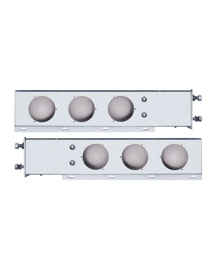 (2/BULK) STAINLESS STEEL SPRING LOADED REAR LIGHT BAR W/ SIX 4" ROUND LIGHT CUTOUTS - 3 3/4" BOLT PATTERN