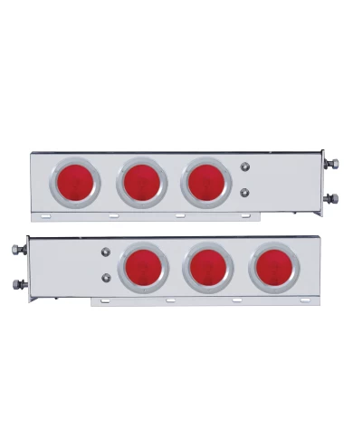 (2/BULK) S.S. SPRING LOADED REAR LT BAR W/ SIX 4" ROUND RED INCANDESCENT LT W/ BEZEL - 3 3/4" B.P. (2/BULK) S.S. SPRING LOADED REAR LT BAR W/ SIX 4" ROUND RED INCANDESCENT LT W/ BEZEL - 3 3/4" B.P.