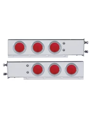 (2/BULK) S.S. SPRING LOADED REAR LT BAR W/ SIX 4" ROUND RED INCANDESCENT LT W/ VISOR - 3 3/4" BOLT PATTERN