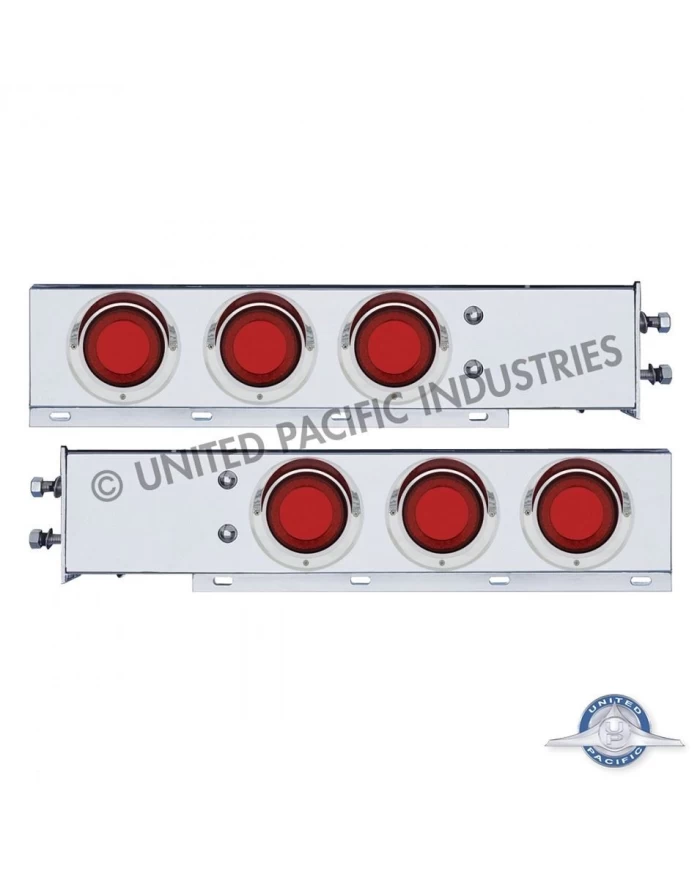 (2/BULK) S.S. SPRING LOADED REAR LIGHT BAR W/ SIX 23 RED LED 4" MIRAGE LIGHT W/ VISOR - RED LED/RED LENS (2 1/2" B.P.)