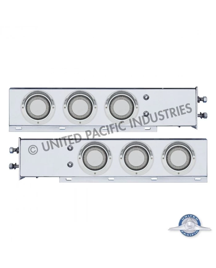 (2/BULK) S.S. SPRING LOADED REAR LIGHT BAR W/ SIX 23 RED LED 4" MIRAGE LIGHT W/ VISOR - RED LED/CLEAR LENS (2 1/2" B.P.)