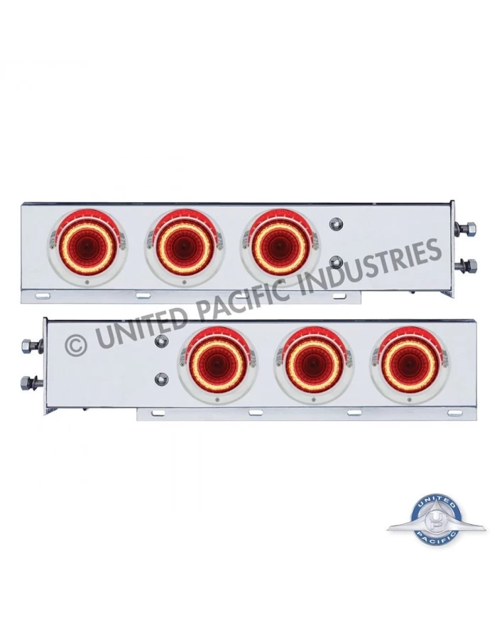 (2/BULK) S.S. SPRING LOADED REAR LIGHT BAR W/ SIX 23 RED LED 4" MIRAGE LIGHT W/ VISOR - RED LED/CLEAR LENS (2 1/2" B.P.)