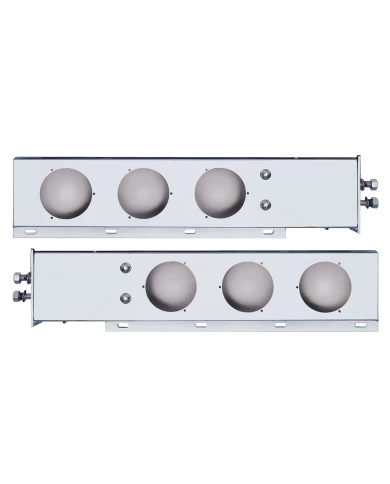 (2/BULK) ECONOMY 430 S.S. SPRING LOADED REAR LIGHT BAR W/ SIX 4" ROUND LIGHT CUTOUTS - 2" B.P. (2/BULK) ECONOMY 430 S.S. SPRING LOADED REAR LIGHT BAR W/ SIX 4" ROUND LIGHT CUTOUTS - 2" B.P.