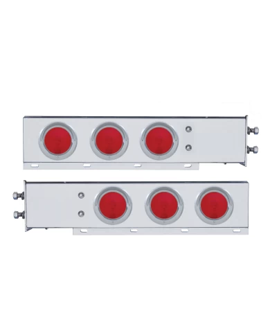 (2/BULK) 430 S.S. SPRING LOADED REAR LT BAR W/ SIX 4" ROUND RED INCANDESCENT LT W/ VISOR - 2 1/2" BOLT PATTERN (2/BULK) 430 S.S. SPRING LOADED REAR LT BAR W/ SIX 4" ROUND RED INCANDESCENT LT W/ VISOR - 2 1/2" BOLT PATTERN