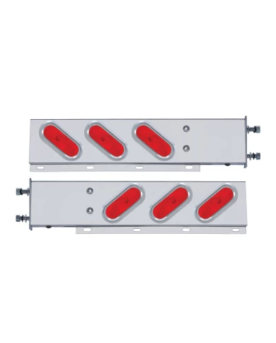 (2/BULK) 430 S.S. SPRING LOADED REAR LT BAR W/ 6 SLANTED UP OVAL RED INCANDESCENT LT W/ VISOR - 3 3/4" BOLT PATTERN (2/BULK) 430 S.S. SPRING LOADED REAR LT BAR W/ 6 SLANTED UP OVAL RED INCANDESCENT LT W/ VISOR - 3 3/4" BOLT PATTERN