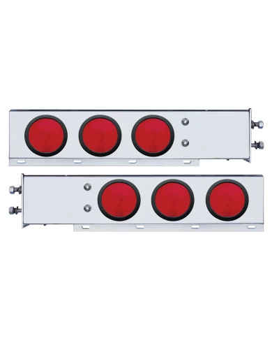 (2/BULK) 430 STAINLESS STEEL SPRING LOADED REAR LT BAR W/ SIX 4" ROUND RED INCANDESCENT LT - 2 1/2" BOLT PATTERN (2/BULK) 430 STAINLESS STEEL SPRING LOADED REAR LT BAR W/ SIX 4" ROUND RED INCANDESCENT LT - 2 1/2" BOLT PATTERN