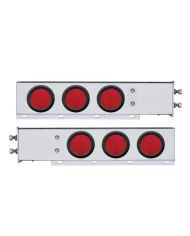 (2/BULK) 430 STAINLESS STEEL SPRING LOADED REAR LT BAR W/ SIX 4" ROUND RED INCANDESCENT LT - 2" BOLT PATTERN