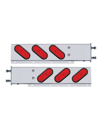 (2/BULK) 430 STAINLESS STEEL SPRING LOADED REAR LT BAR W/ 6 SLANTED UP OVAL RED INCANDESCENT LT - 3 3/4" BOLT PATTERN (2/BULK) 430 STAINLESS STEEL SPRING LOADED REAR LT BAR W/ 6 SLANTED UP OVAL RED INCANDESCENT LT - 3 3/4" BOLT PATTERN