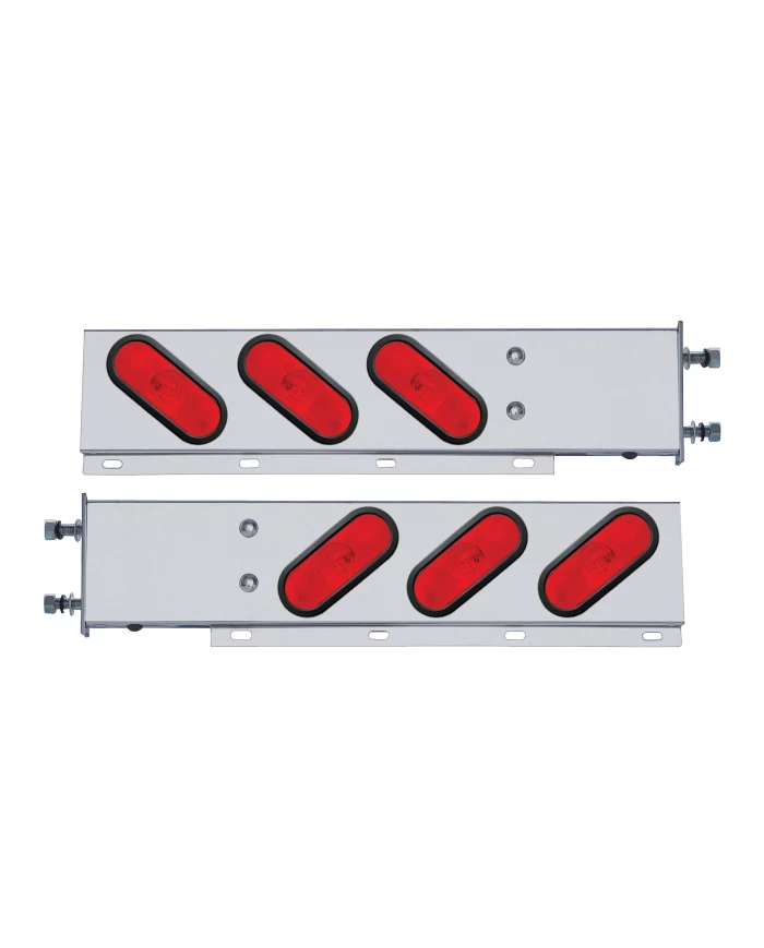 (2/BULK) 430 STAINLESS STEEL SPRING LOADED REAR LT BAR W/ 6 SLANTED UP OVAL RED INCANDESCENT LT - 3 3/4" BOLT PATTERN