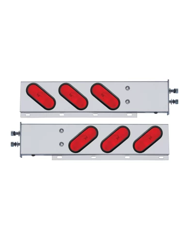 (2/BULK) 430 STAINLESS STEEL SPRING LOADED REAR LT BAR W/ 6 SLANTED UP OVAL RED INCANDESCENT LT - 2 1/2" BOLT PATTERN (2/BULK) 430 STAINLESS STEEL SPRING LOADED REAR LT BAR W/ 6 SLANTED UP OVAL RED INCANDESCENT LT - 2 1/2" BOLT PATTERN