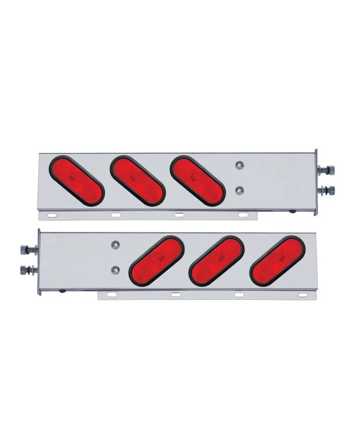 (2/BULK) 430 STAINLESS STEEL SPRING LOADED REAR LT BAR W/ 6 SLANTED UP OVAL RED INCANDESCENT LT - 2 1/2" BOLT PATTERN