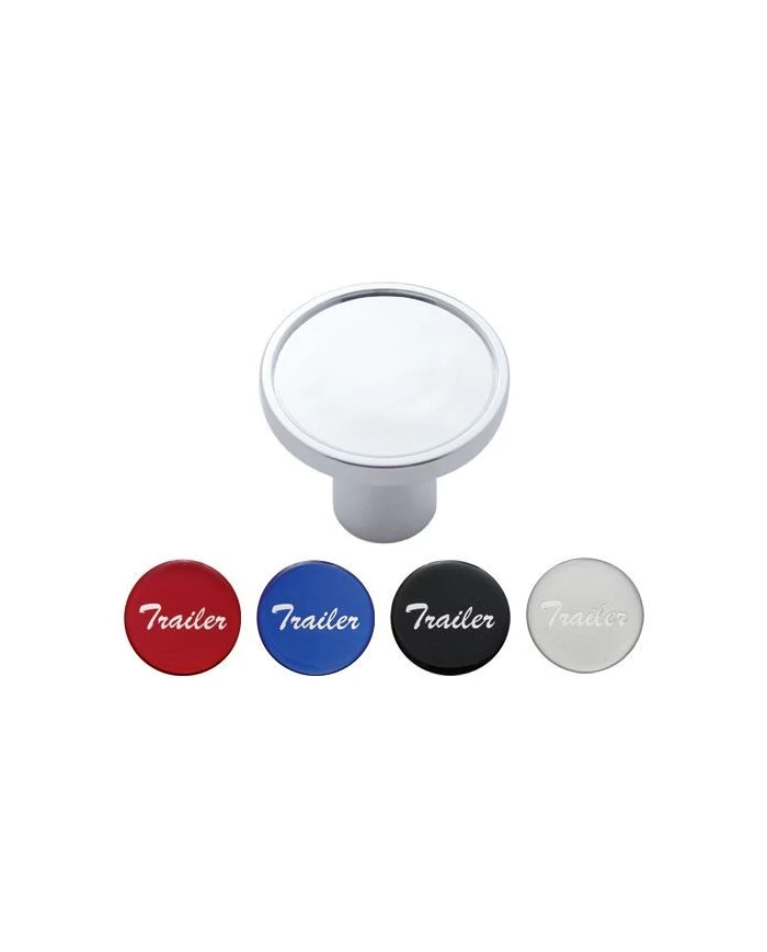 (CARD) CHROME ALUMINUM AIR VALVE KNOB WITH TRAILER GLOSSY STICKER - BLACK, BLUE, RED AND SILVER (CARD) CHROME ALUMINUM AIR VALVE KNOB WITH TRAILER GLOSSY STICKER - BLACK, BLUE, RED AND SILVER